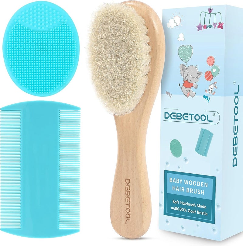 DEBETOOL Cradle Cap Brush and Comb Set with Baby Hair Brush - 3-Piece Wooden Baby Brush Kit for Newborns and Infants - Image 1